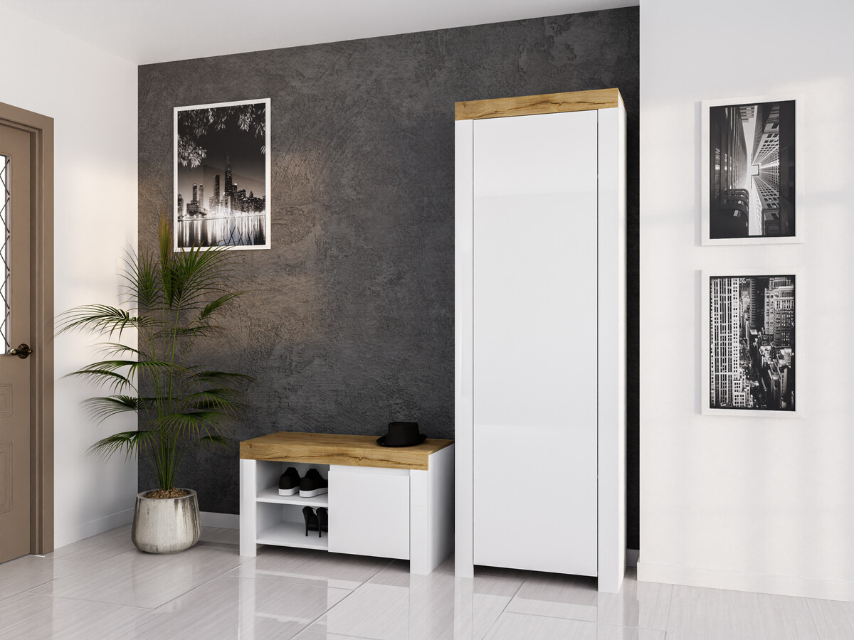 Шкаф Sonsoru 117 (Белый + Глянцевый белый + Дуб вотан)