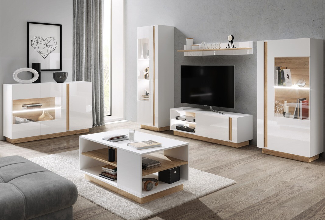 Skapis Novbela 105 (Balts + Glancēts balts + Grandson ozols)