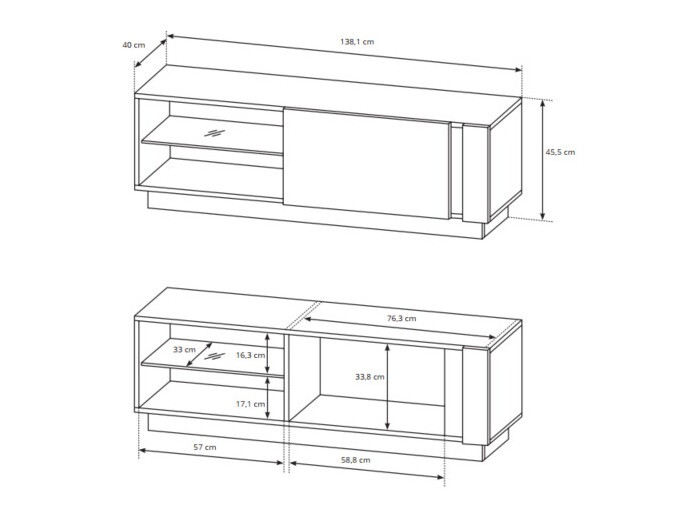 TV galds Novbela 107 (Balts + Glancēts balts + Grandson ozols)