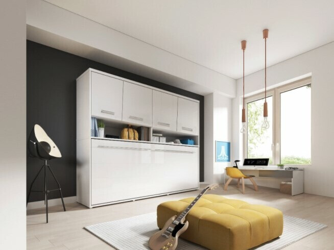 Skapis Concept Pro Lenart II (Balts + Glancēts balts)