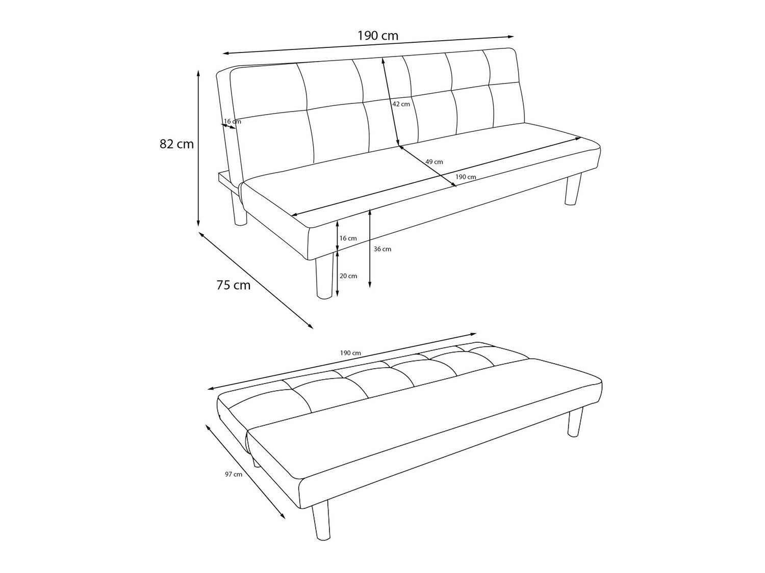 Dīvāns gulta Tulsa 550 (Tumši pelēks)