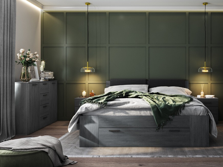 Kомод Levruvu 108 (Серый дуб + Чёрный)