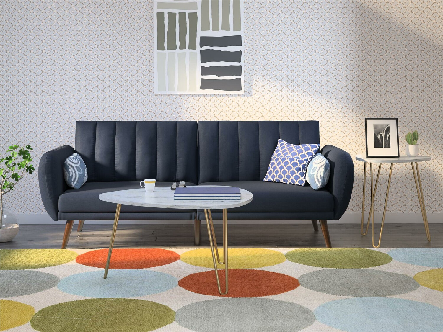 Комплект журнальных столиков Tulsa 561 (Белый мрамор + Золотой)