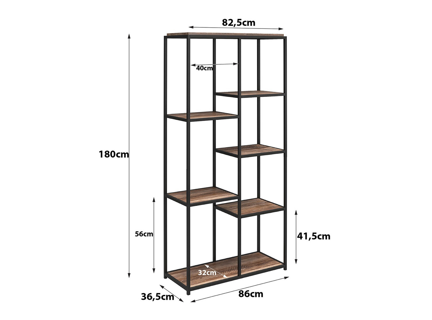 Стеллаж Tulsa 558 (Серый дуб + Чёрный)