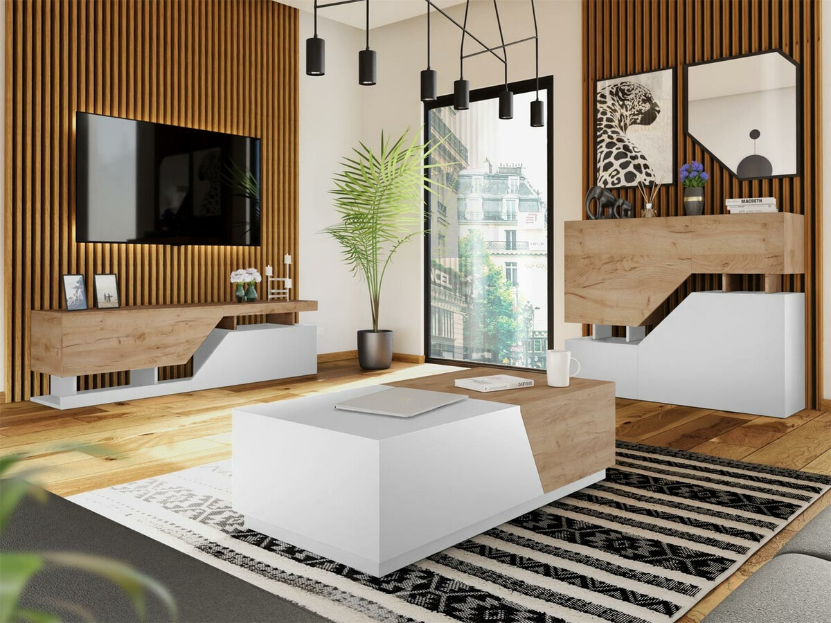 Žurnālu galdiņš Comfivo Daldune 102 (Balts + Votan ozols)