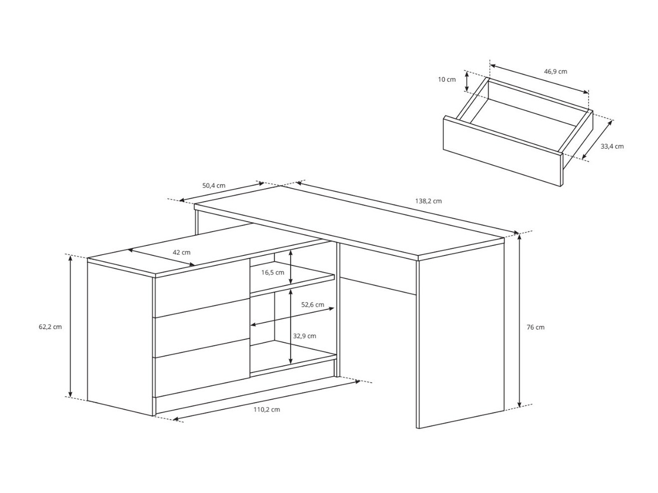 Stūra rakstāmgalds Kingston 130 (Balts)