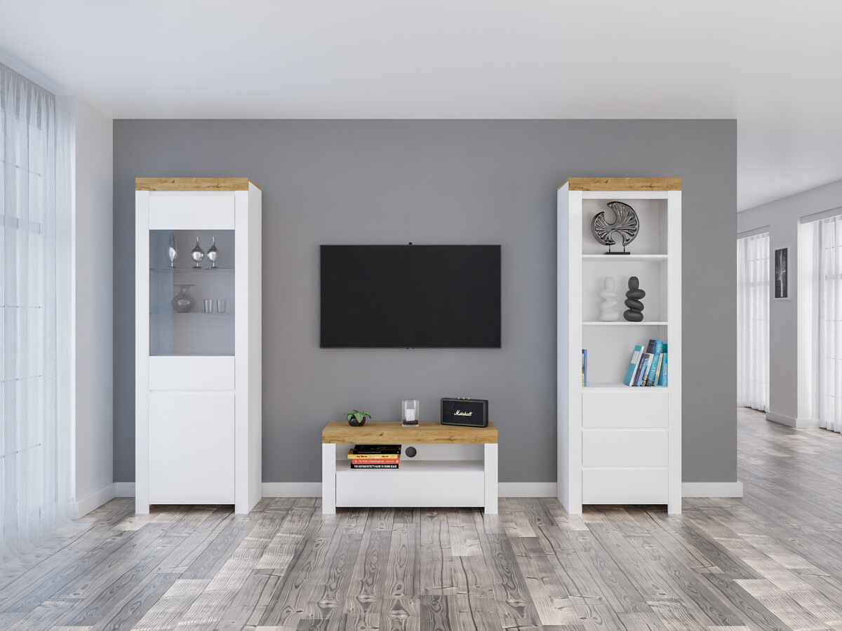 Набор для гостиной Sonsoru 145 (Белый + Глянцевый белый + Дуб вотан)