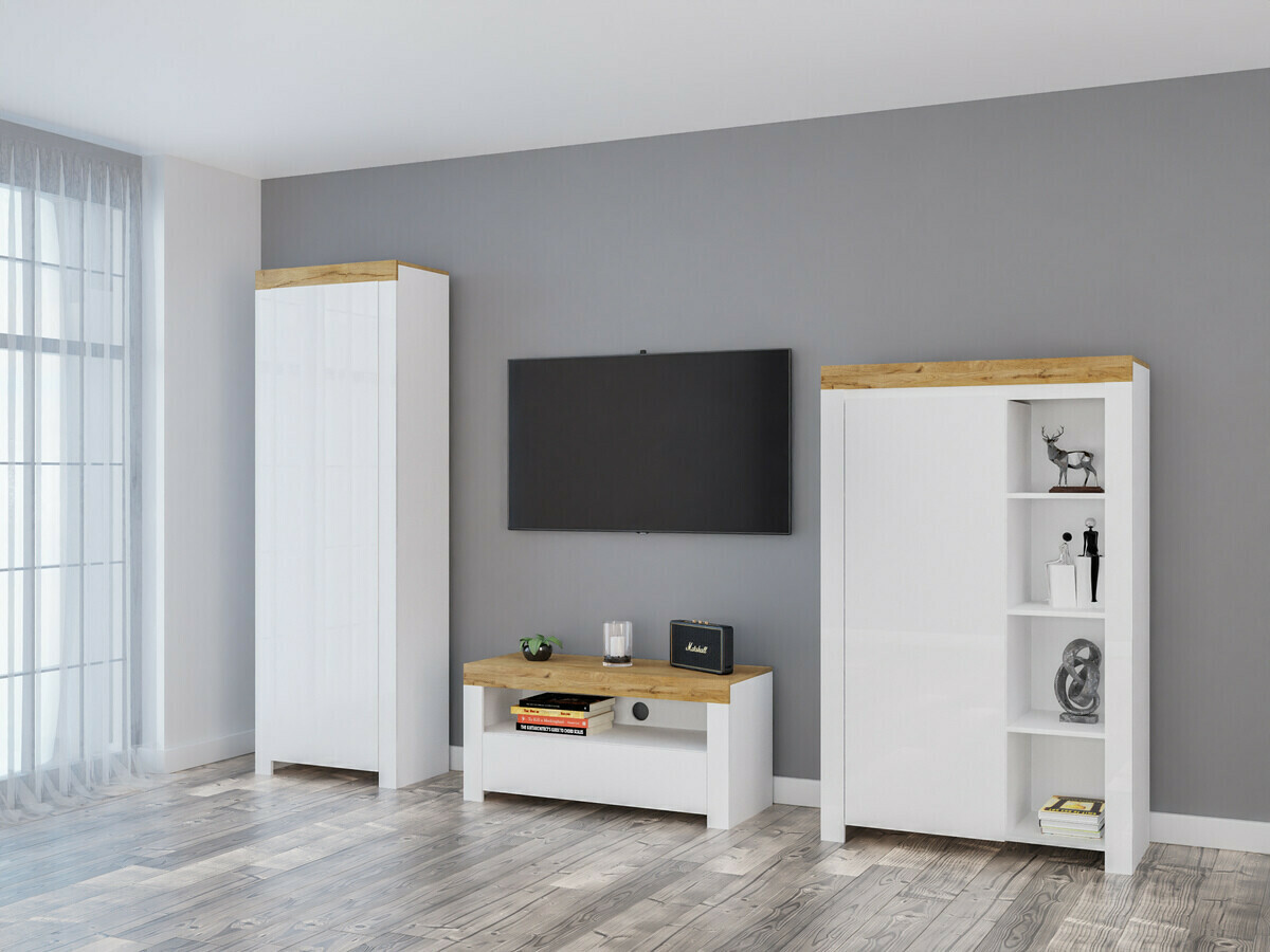 TV galds Sonsoru 107 (Balts + Glancēts balts + Votan ozols)