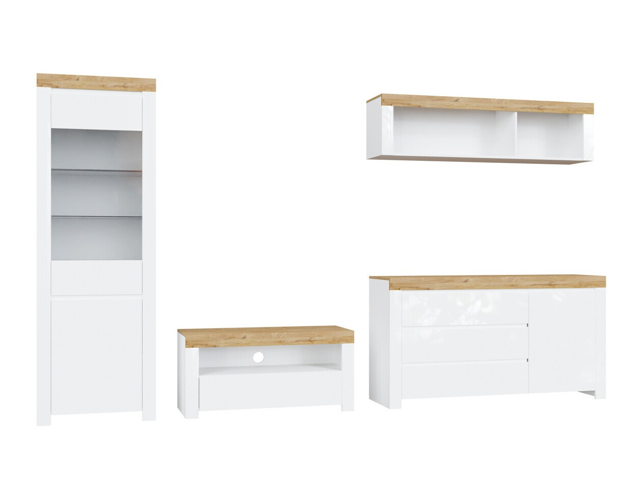 Viesistabas komplekts Sonsoru 144 (Balts + Glancēts balts + Votan ozols)