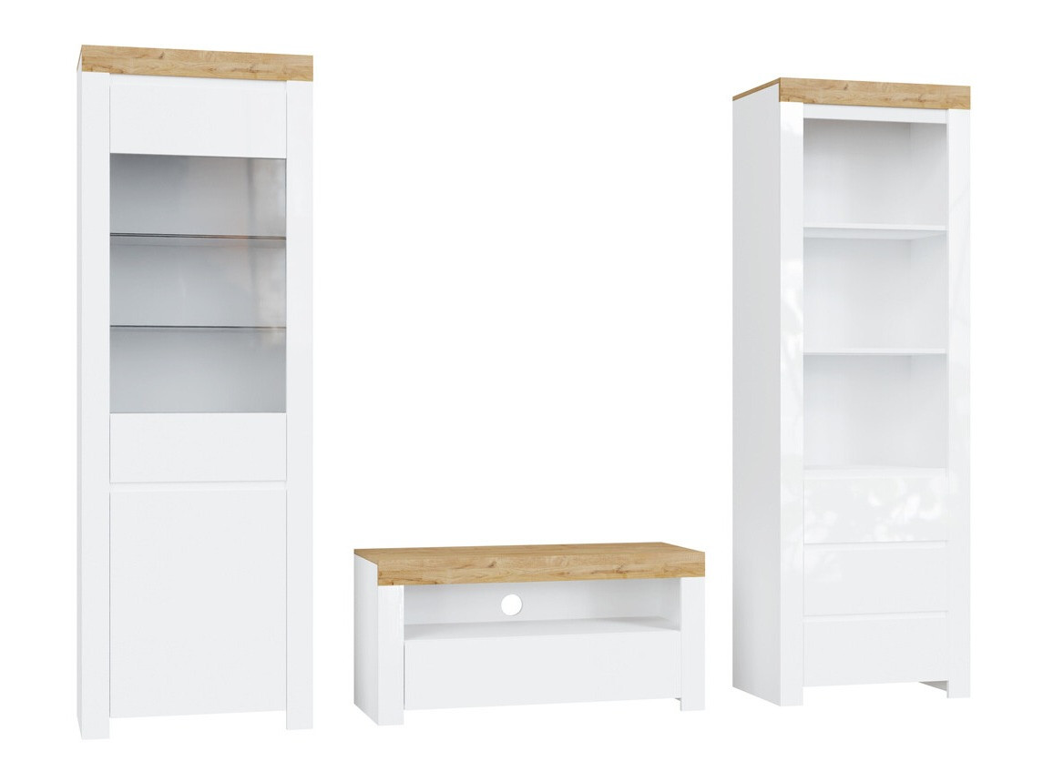 Viesistabas komplekts Sonsoru 145 (Balts + Glancēts balts + Votan ozols)