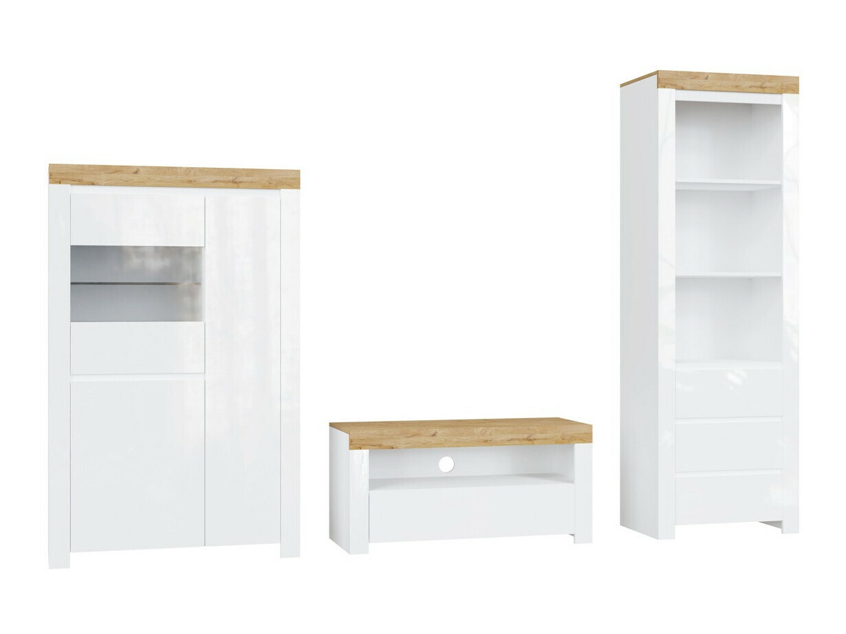 Viesistabas komplekts Sonsoru 146 (Balts + Glancēts balts + Votan ozols)