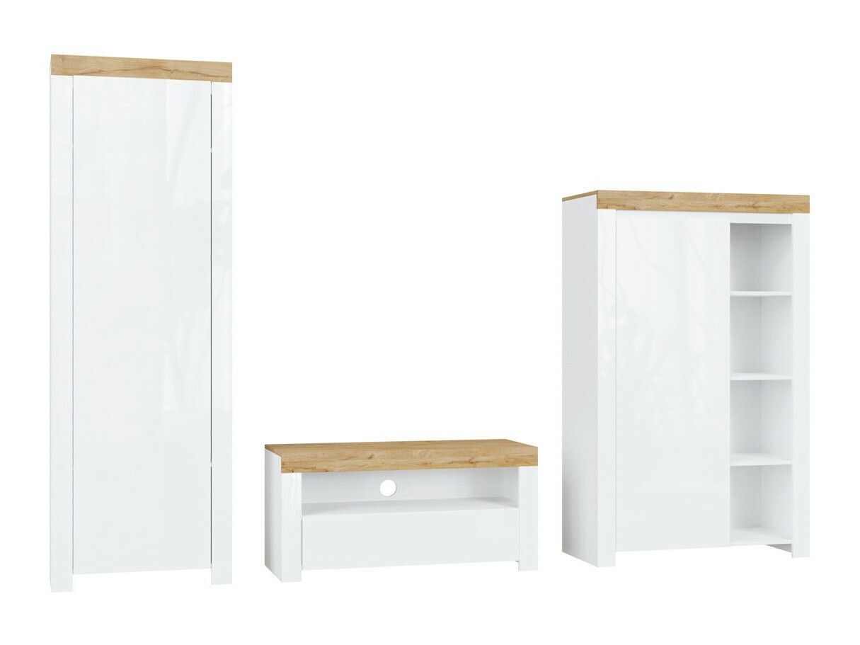 Viesistabas komplekts Sonsoru 147 (Balts + Glancēts balts + Votan ozols)