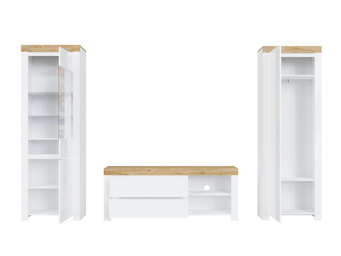 Viesistabas komplekts Sonsoru 148 (Balts + Glancēts balts + Votan ozols)