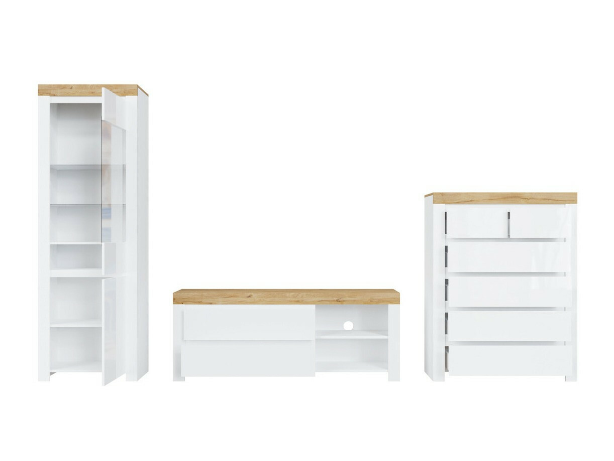 Viesistabas komplekts Sonsoru 149 (Balts + Glancēts balts + Votan ozols)