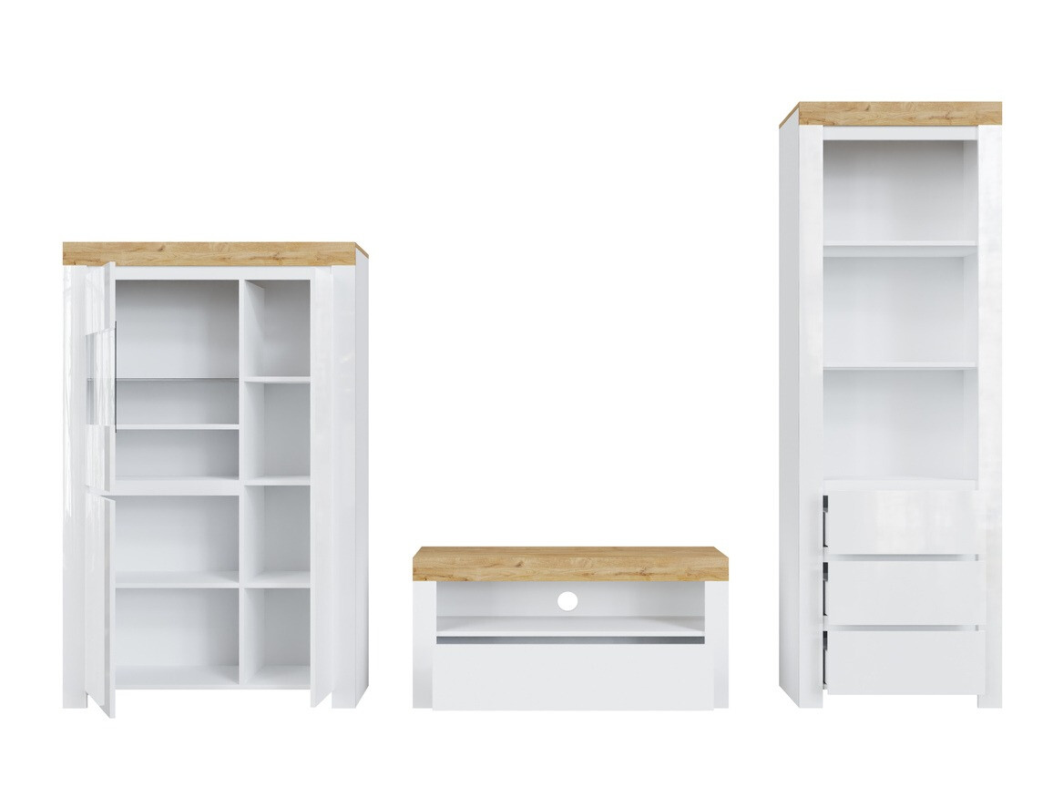 Viesistabas komplekts Sonsoru 146 (Balts + Glancēts balts + Votan ozols)