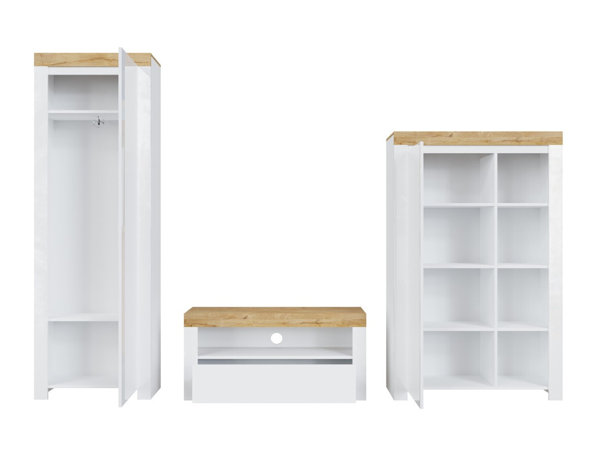 Viesistabas komplekts Sonsoru 147 (Balts + Glancēts balts + Votan ozols)