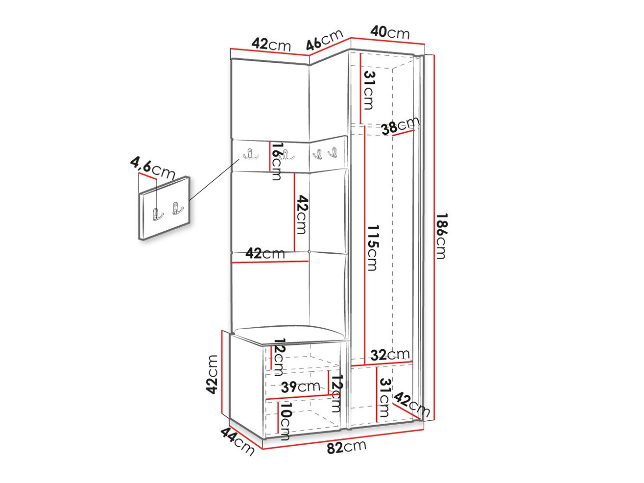 Прихожая Hartford 354 (Artisan дуб + Чёрный)