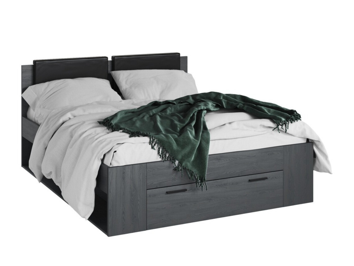 Кровать Levruvu 106 (Серый дуб + Чёрный)