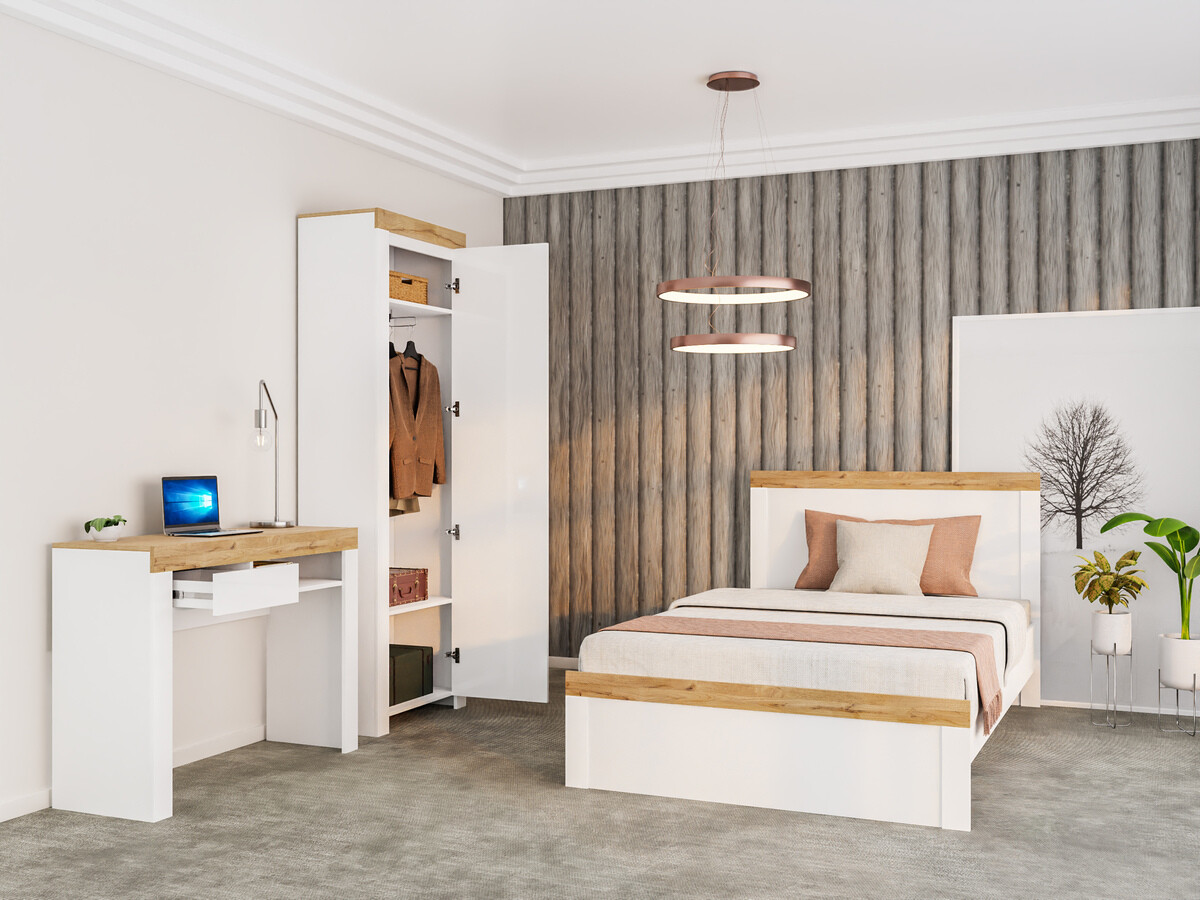 Кровать Sonsoru 115 (Белый + Глянцевый белый + Дуб вотан)