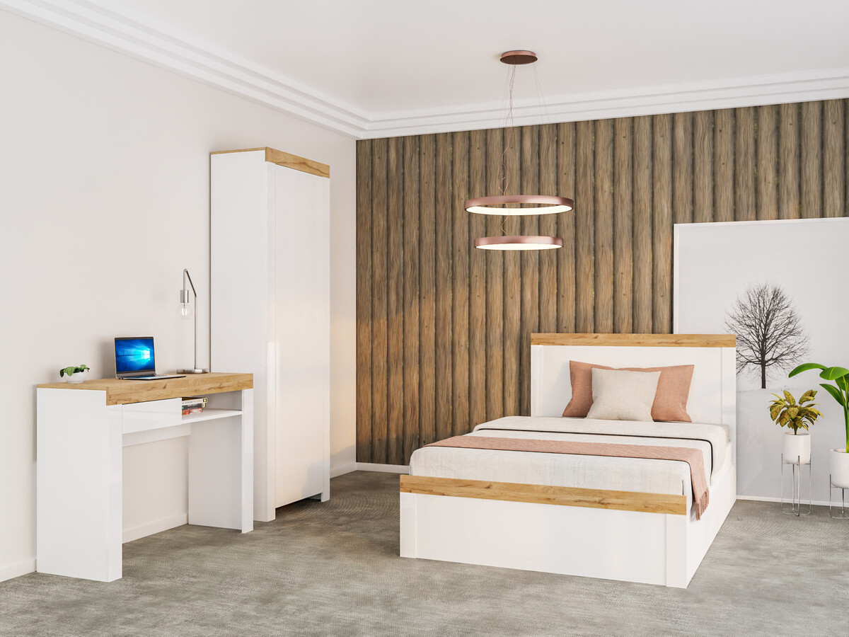 Кровать Sonsoru 115 (Белый + Глянцевый белый + Дуб вотан)