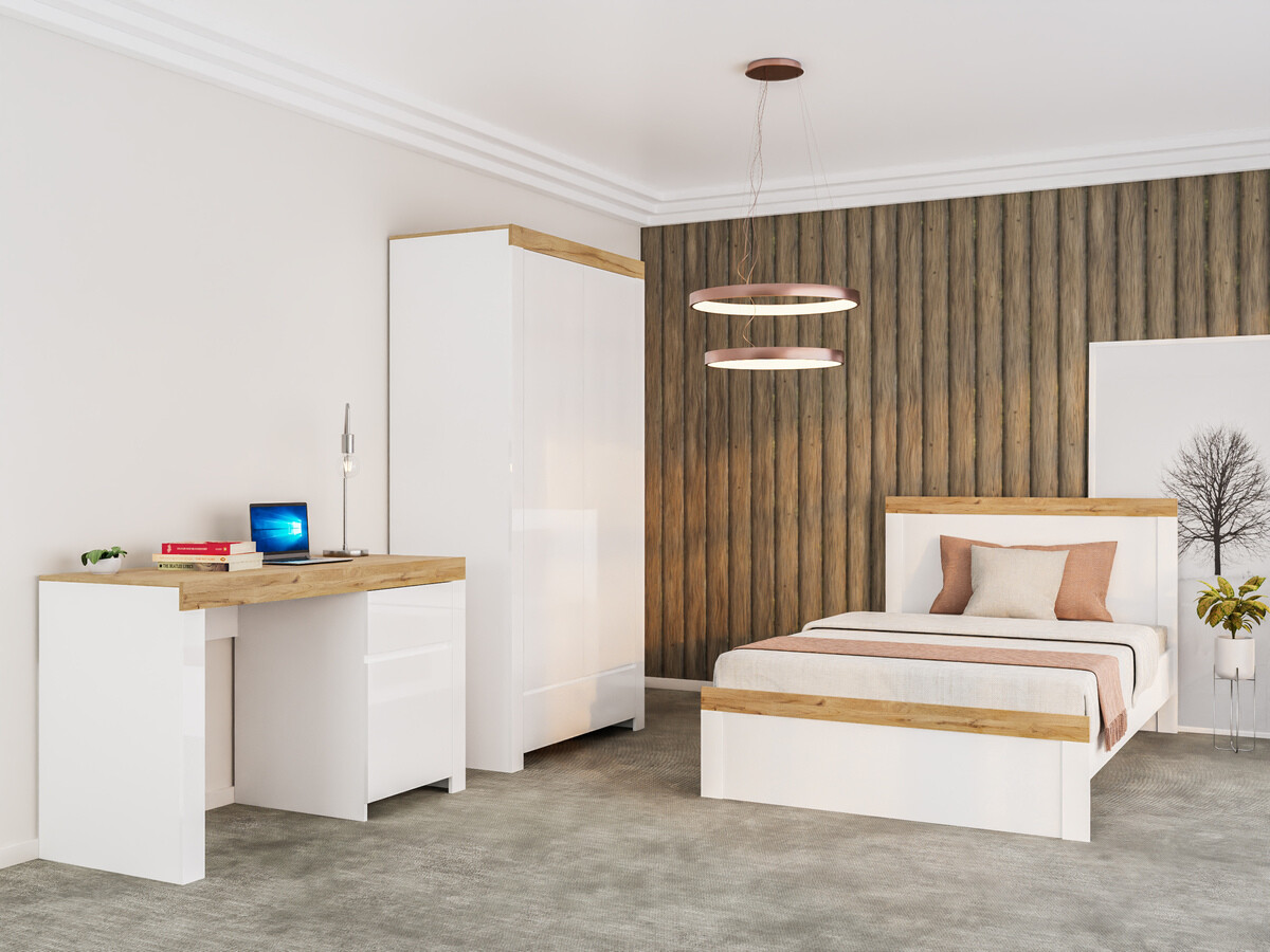 Кровать Sonsoru 115 (Белый + Глянцевый белый + Дуб вотан)