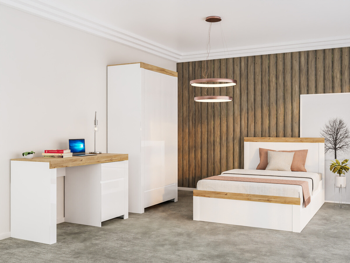 Кровать Sonsoru 115 (Белый + Глянцевый белый + Дуб вотан)