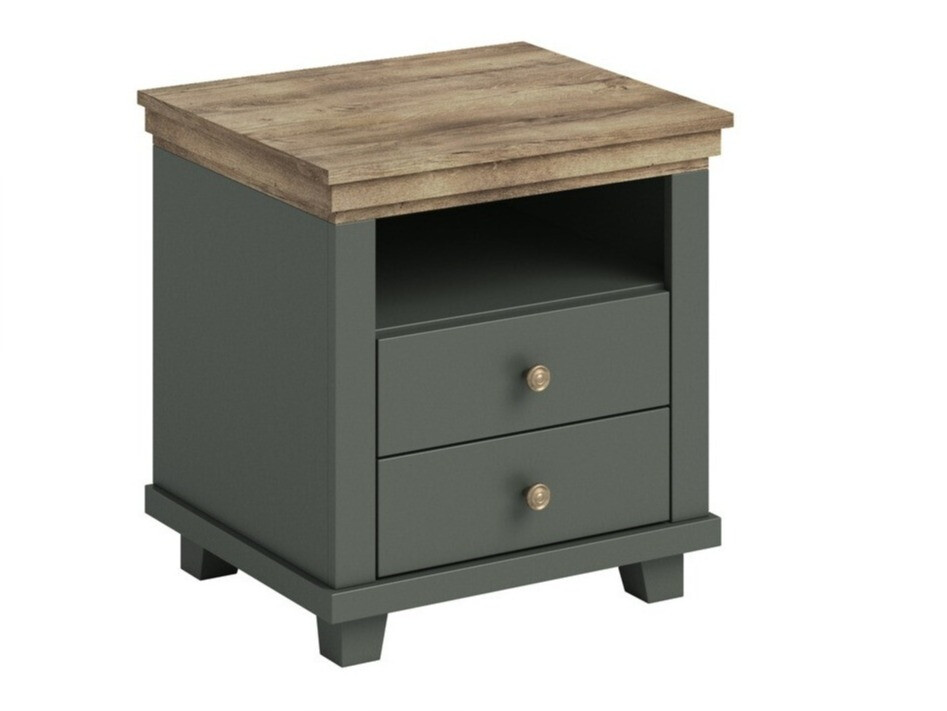 Прикроватная тумбочка Tolnue 117 (Темно-зеленый + Дуб лефкас)