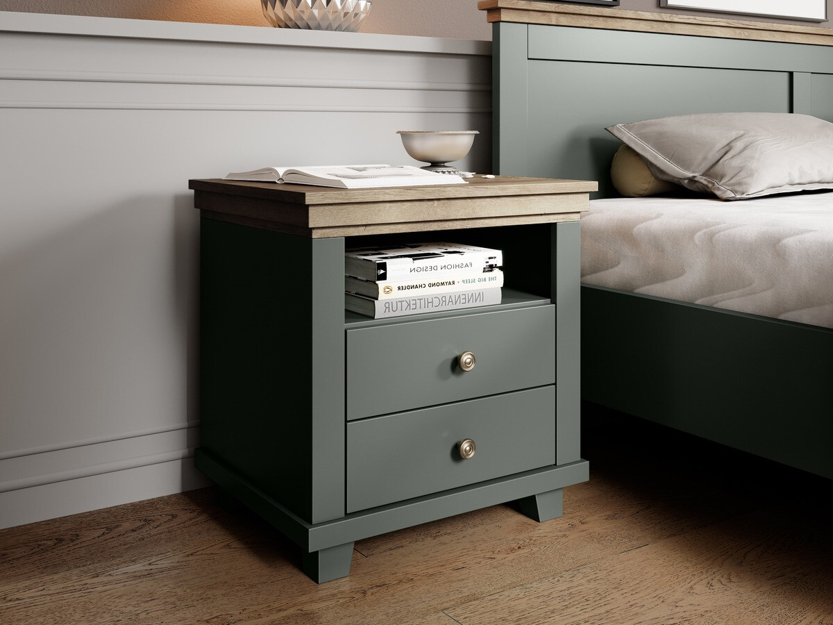 Прикроватная тумбочка Tolnue 117 (Темно-зеленый + Дуб лефкас)