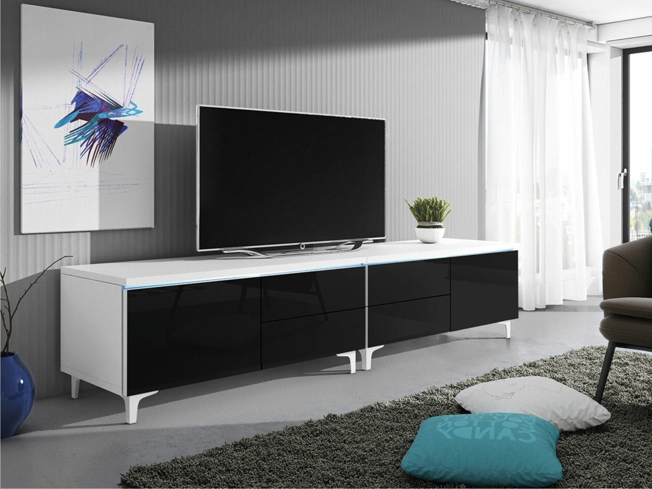 TV galds Hortus I (Balts + Glancēts melns)
