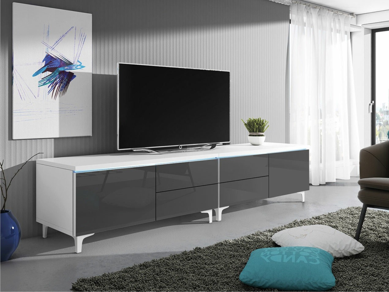 TV galds Hortus I (Balts + Glancēts pelēks)