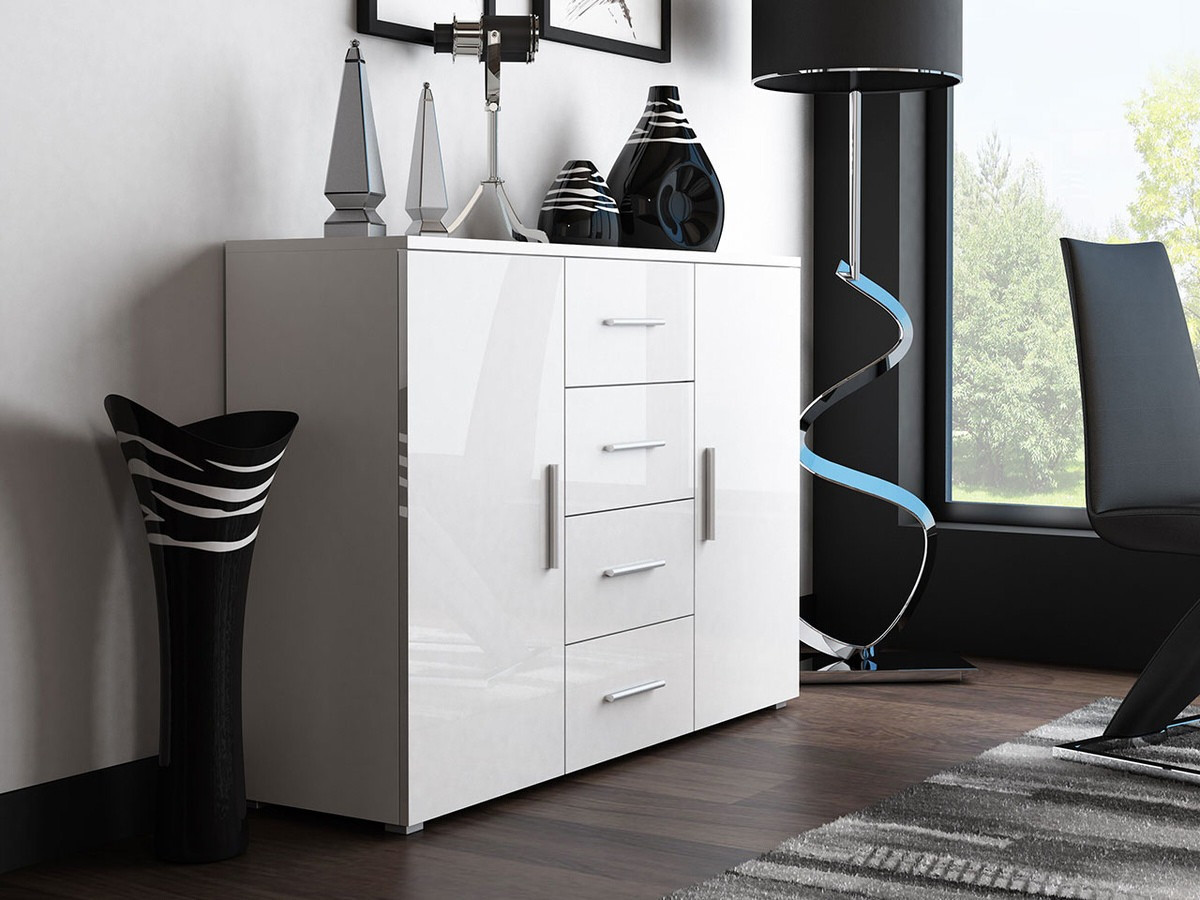 Kомод Charlotte 118 (Белый + Глянцевый белый)