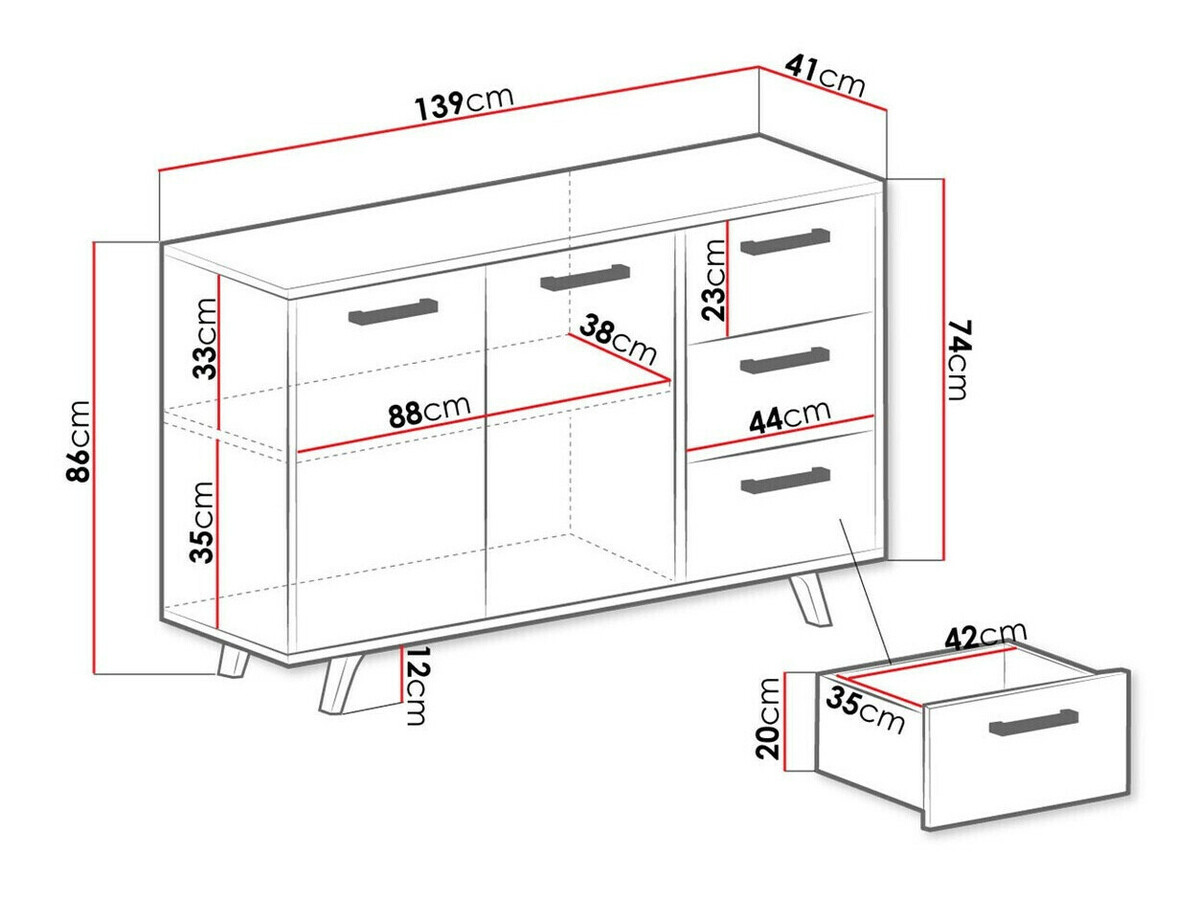 Kumode Dortivu 118 (Sonomas ozols + Sudraba)