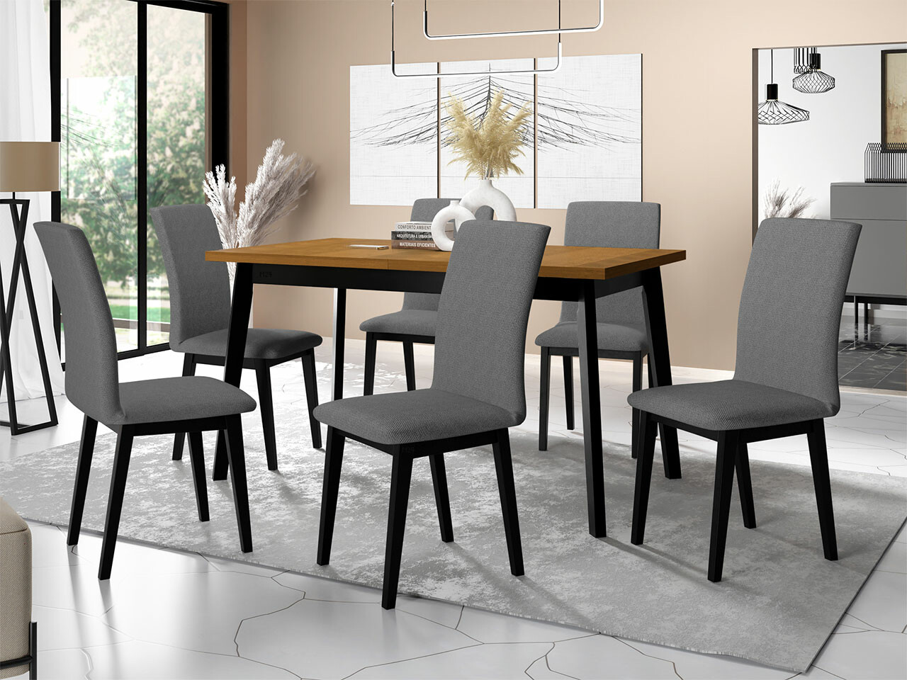 Ēdamistabas komplekts Victorville 288 (Grandson ozols + Melns)