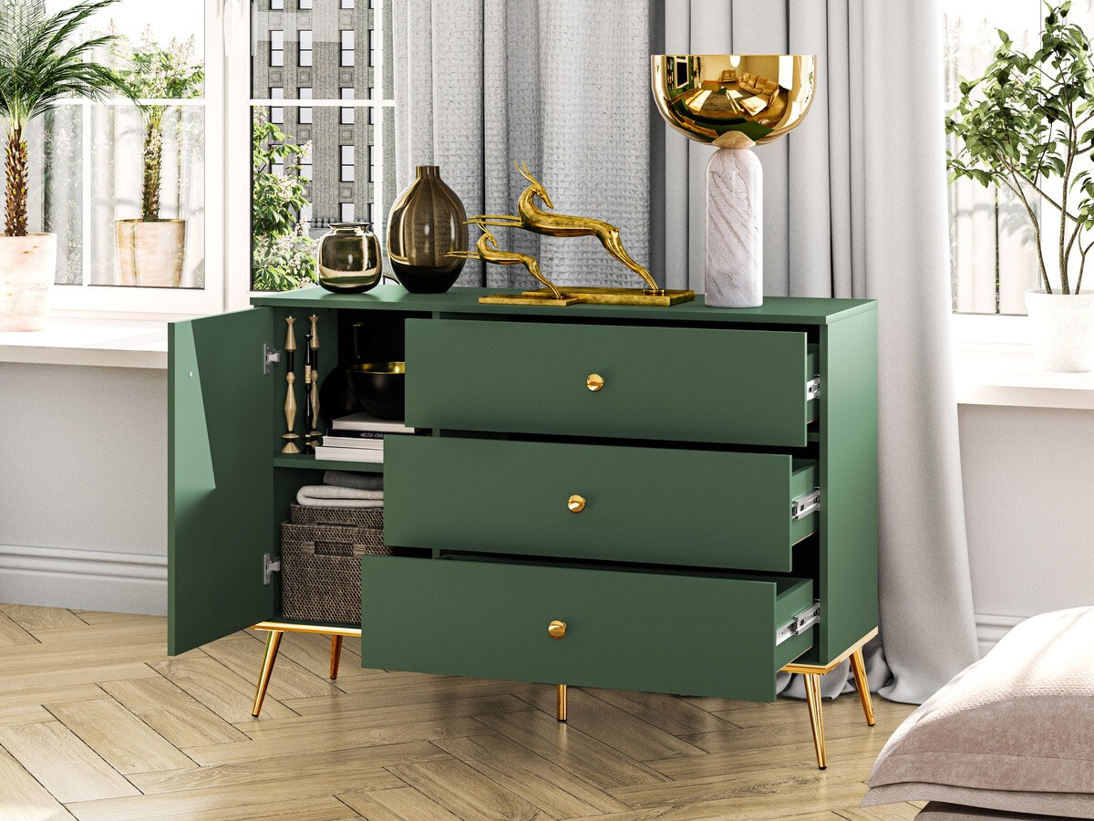 Kомод Flonovu 103 (Темно-зеленый + Золотой)
