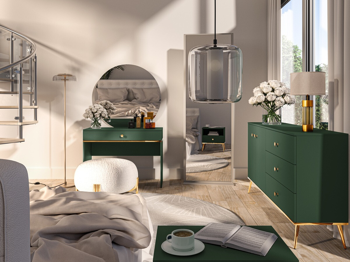 Макияжный столик Flonovu 108 (Темно-зеленый + Золотой)