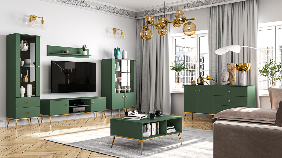 Стеллаж Flonovu 100 (Темно-зеленый + Золотой)