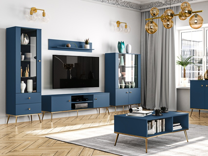 TV galds Flonovu 104 (Tumši zils + Zelta)