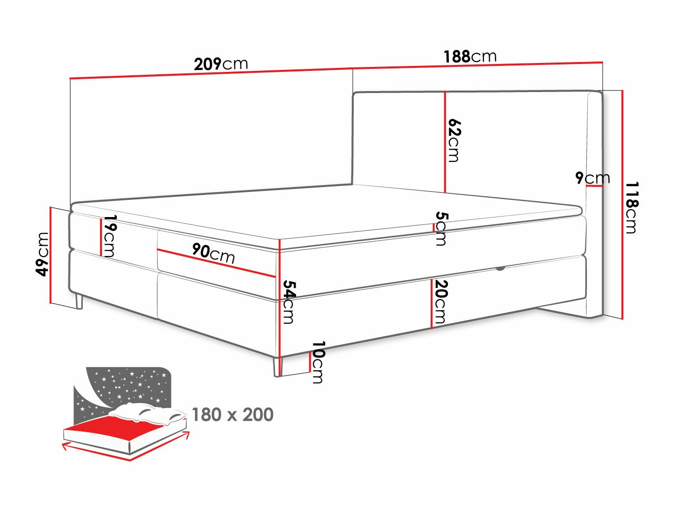 Континентальная кровать ComfiDream 177 (Poso 100 + Paros 01)