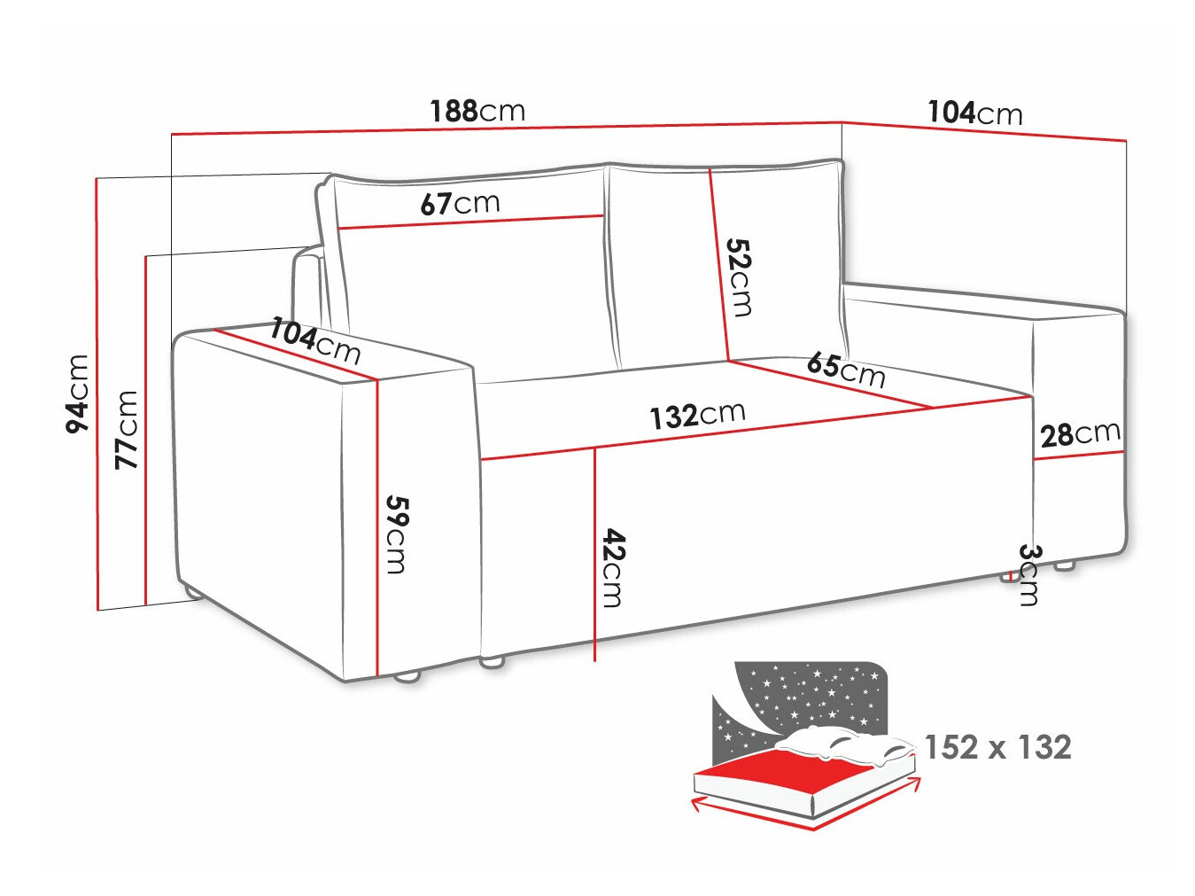 Dīvāns gulta Clovis 107 (Poso 01)