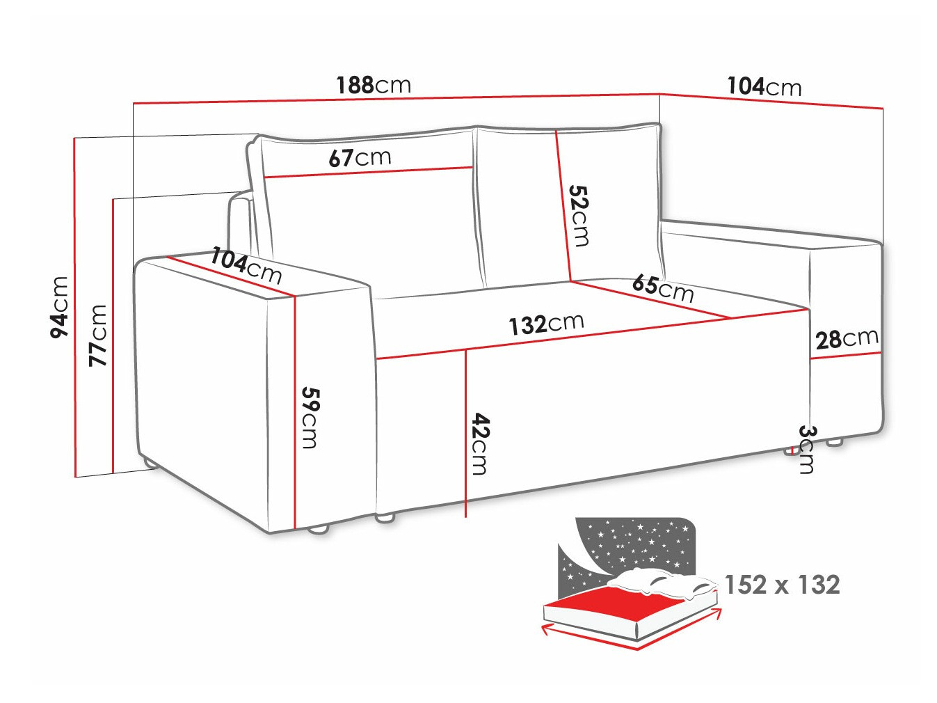 Dīvāns gulta Clovis 107 (Poso 05)