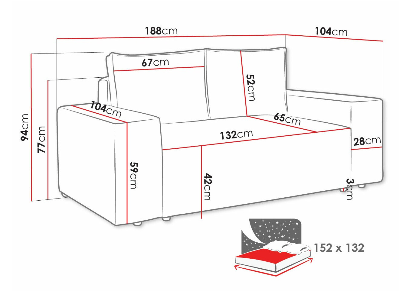 Dīvāns gulta Clovis 107 (Poso 110)