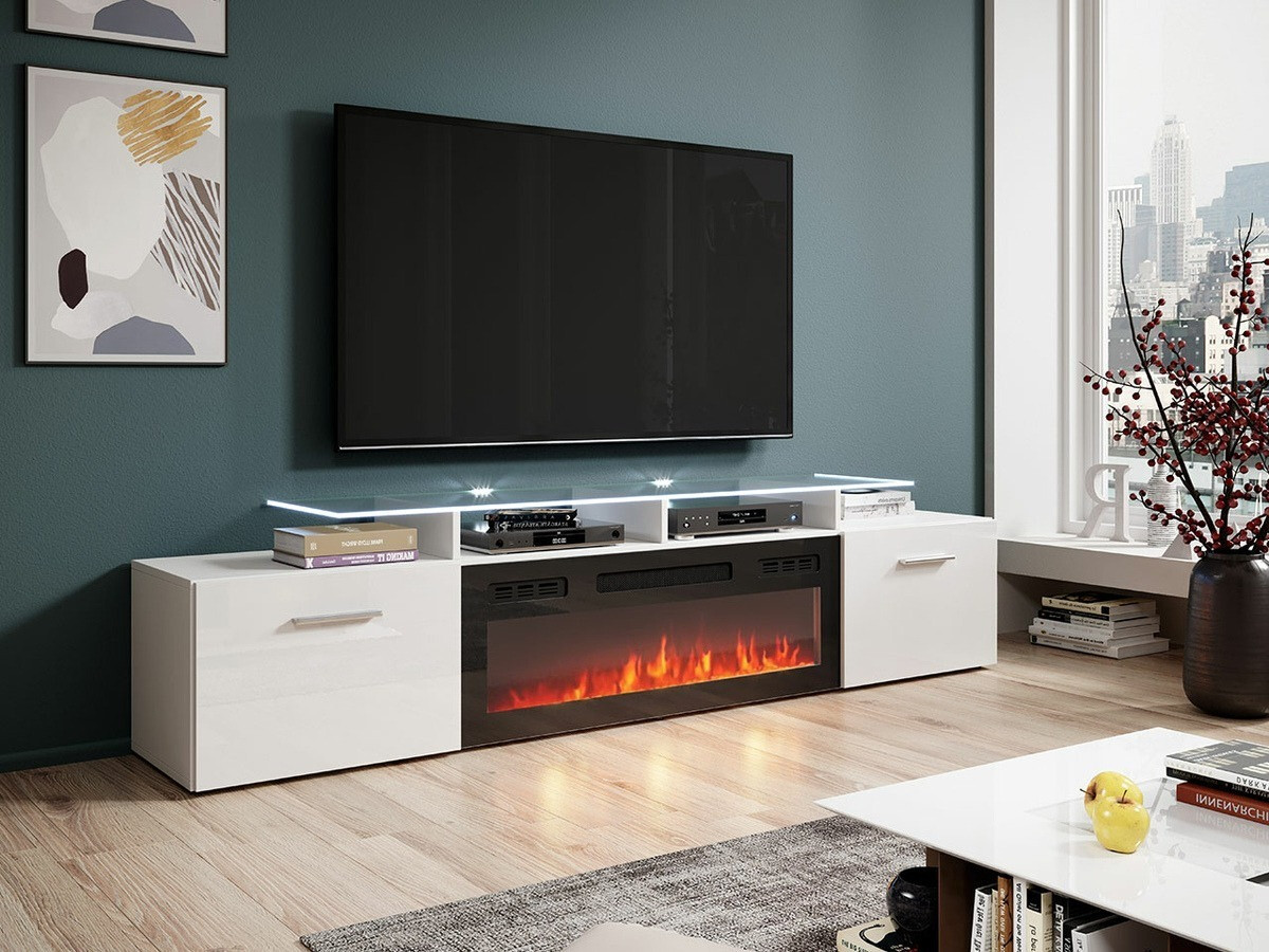 TV galds Charlotte 155 (Balts + Glancēts balts)