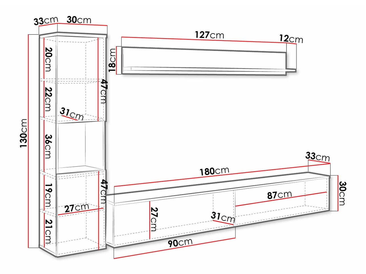 Набор для гостиной Sarasota 130 (Тёмно-серый + Глянцевый белый)