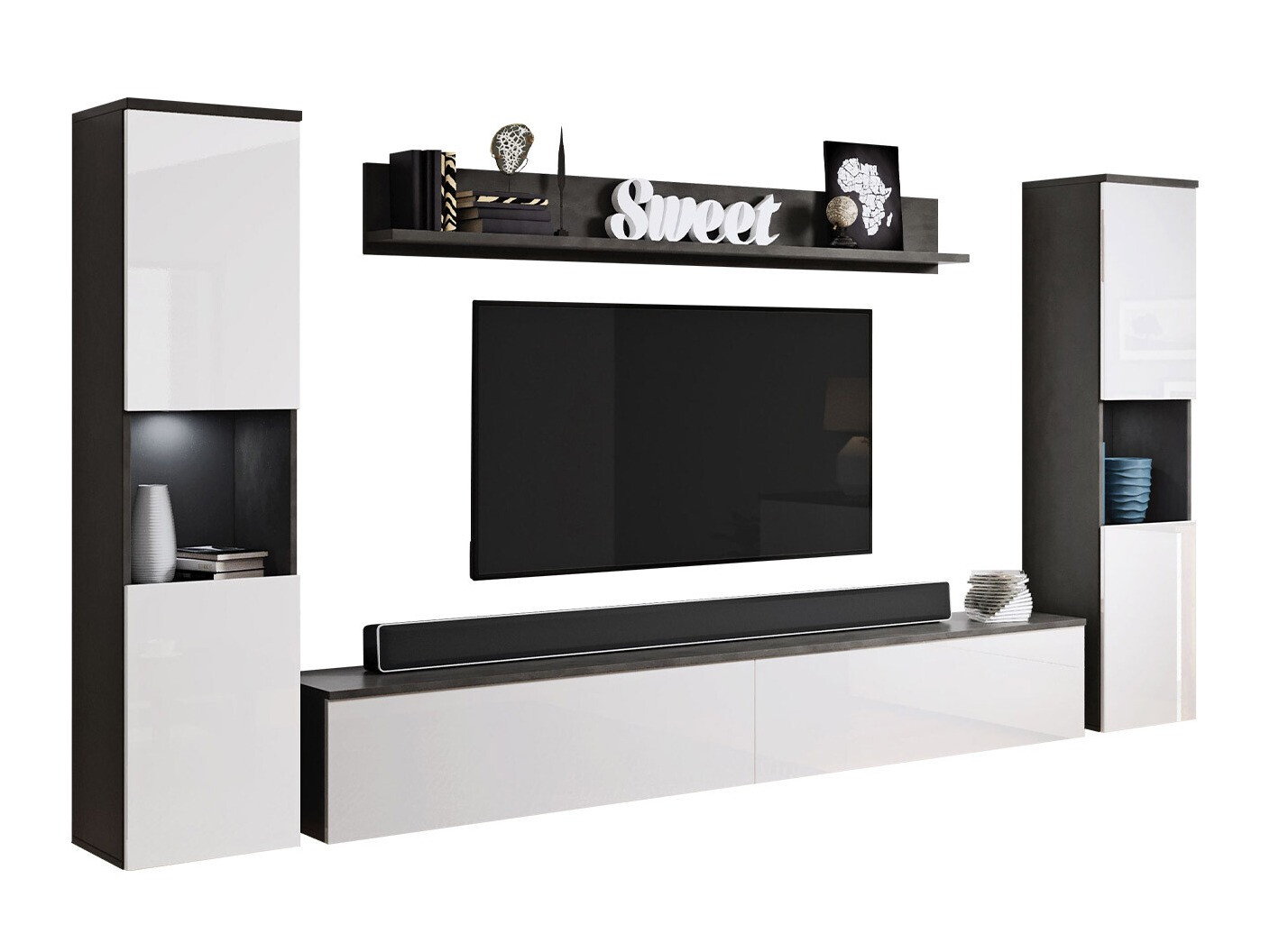 Набор для гостиной Sarasota 131 (Тёмно-серый + Глянцевый белый)