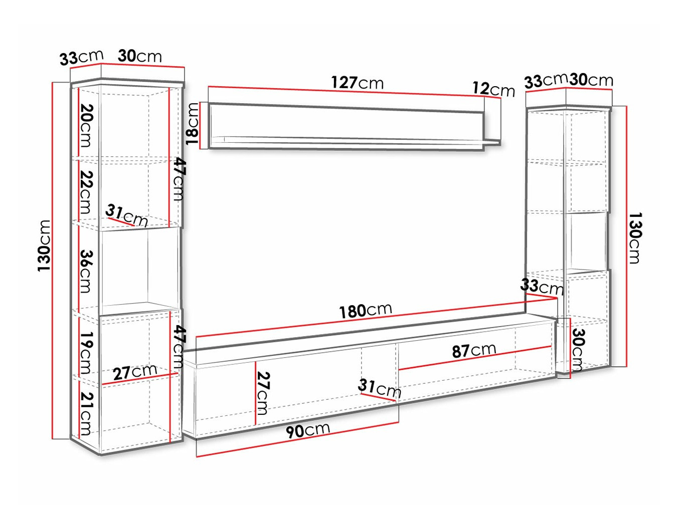 Набор для гостиной Sarasota 131 (Тёмно-серый + Глянцевый белый)