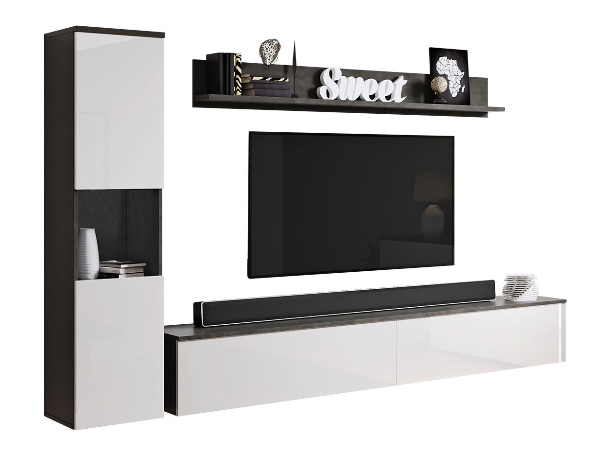 Viesistabas komplekts Sarasota 130 (Tumši pelēks + Glancēts balts)