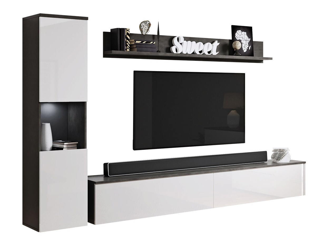 Viesistabas komplekts Sarasota 130 (Tumši pelēks + Glancēts balts)