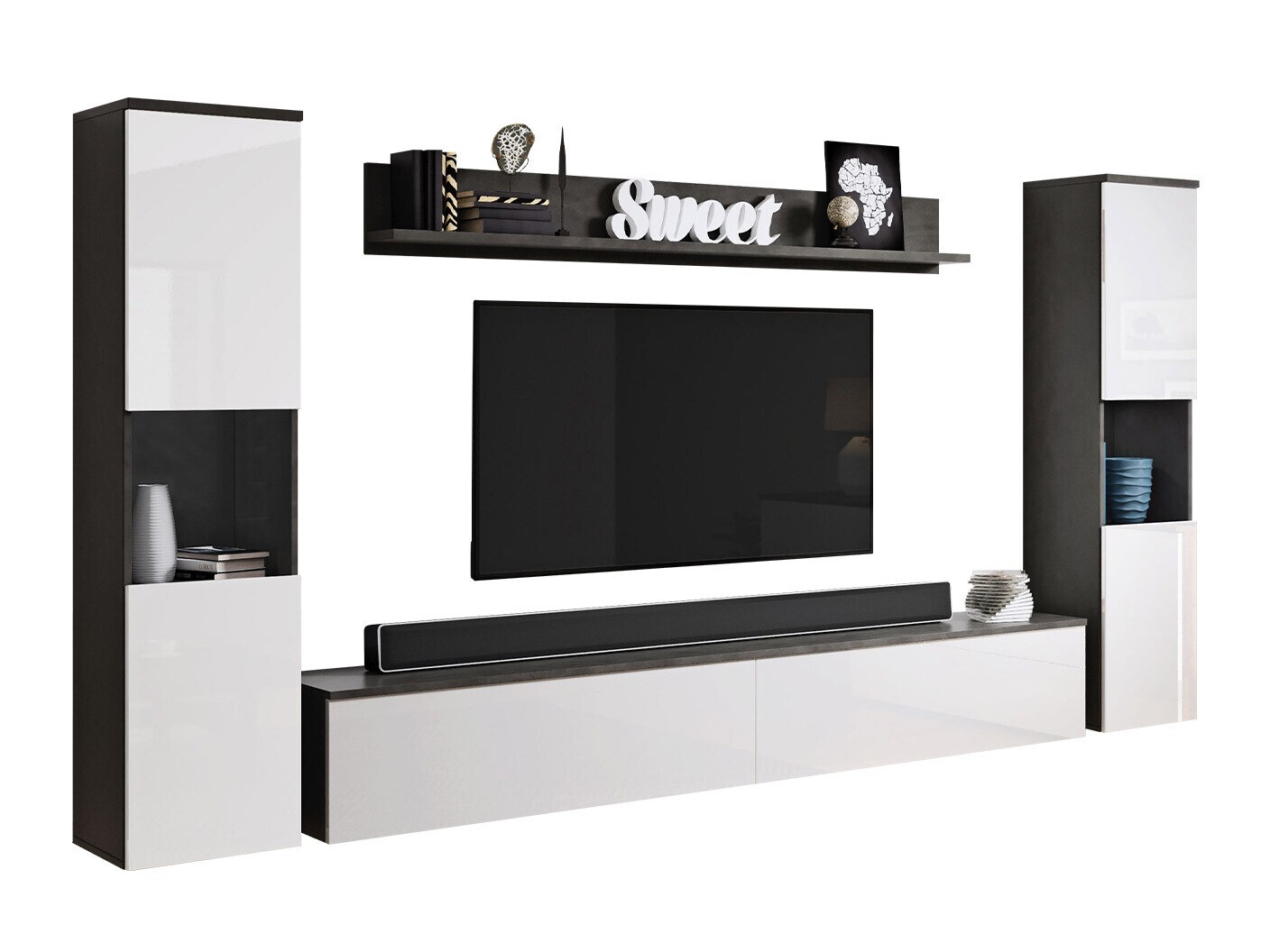 Viesistabas komplekts Sarasota 131 (Tumši pelēks + Glancēts balts)