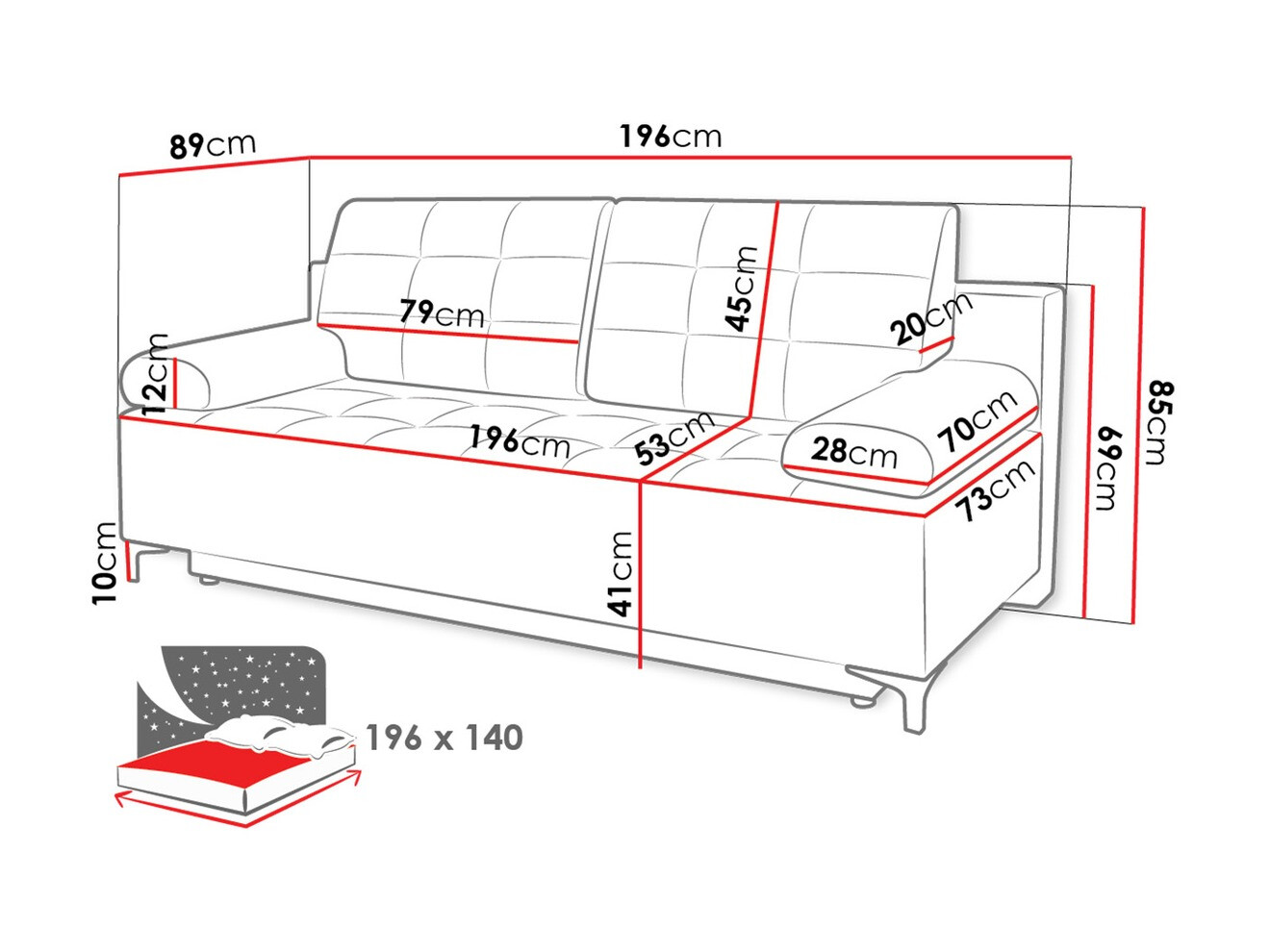 Dīvāns gulta Independence 100 (Ikar 08)