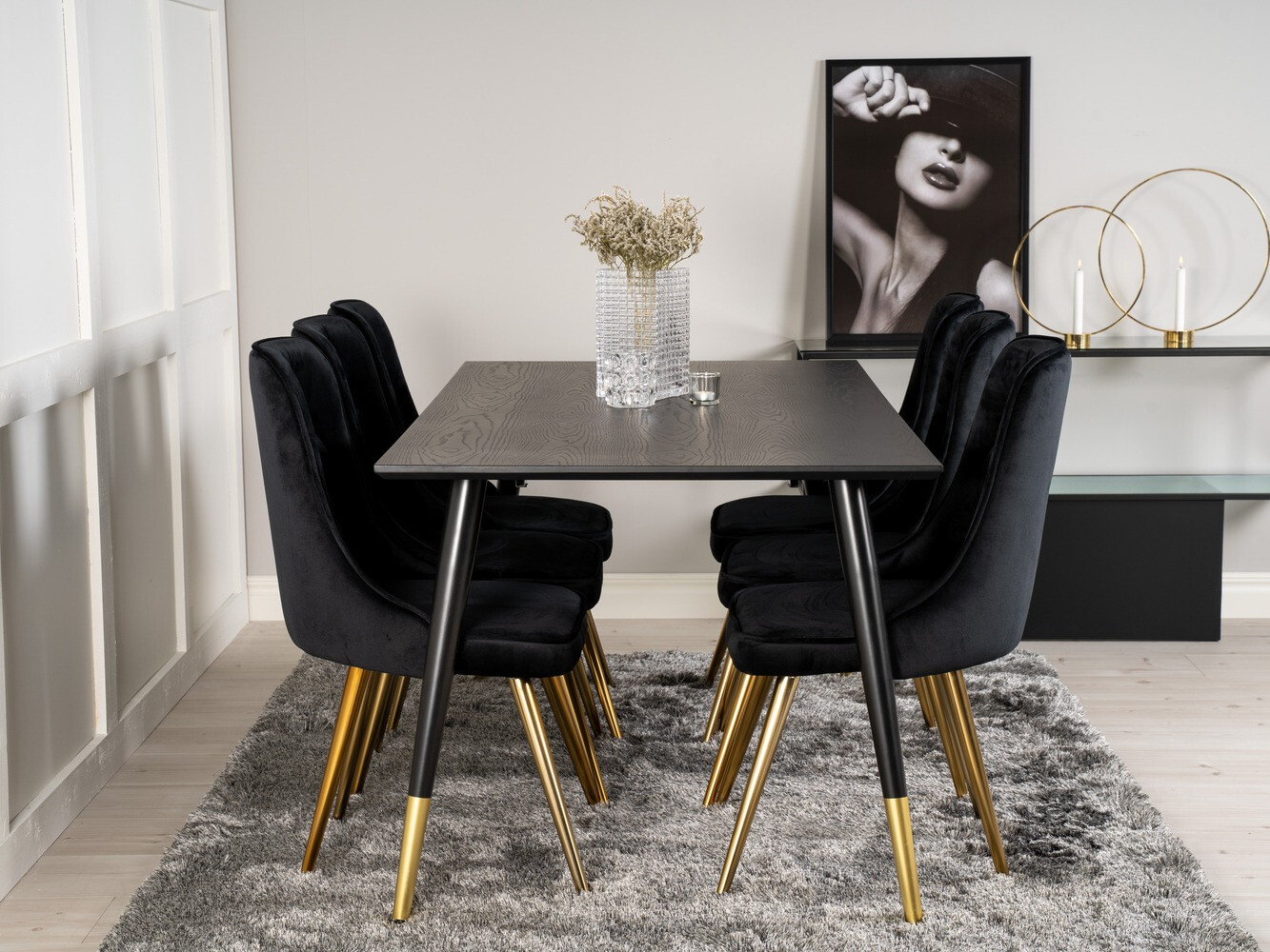 Обеденный гарнитур Dallas 1256 (Чёрный + Золотой)